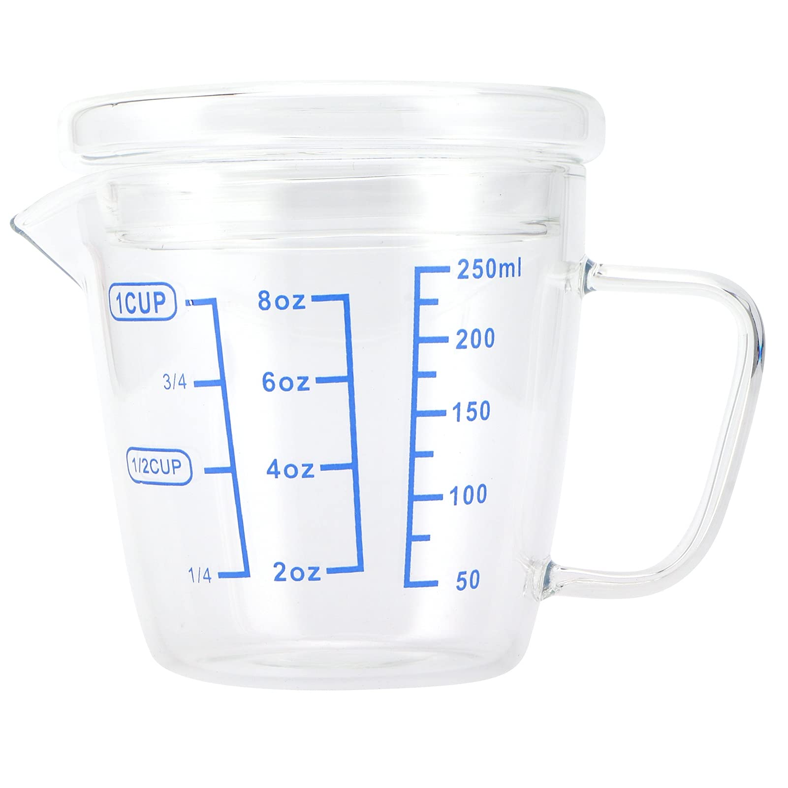 Cikonielf Glass Measuring Cup with Lid Heat-Resisting Glass Milk Scale Measuring Jug Kitchen Utensil(250ML)