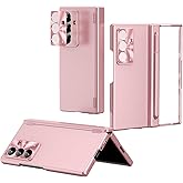 Case for Samsung Galaxy Z Fold 7, 4-in-1 Magnetic Hinge Protection Case with Lens Protection, S Pen Holder, and Screen Protector - Compatible with Samsung Galaxy Z Fold 7 5G (Pink)