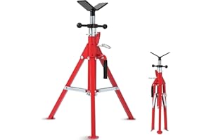 WARMTOBABY V-Head Heavy-Duty Pipe Jack Stand Adjustable Folding 27 to 52 Inches Adjustable Height 1/8"-12" Wide Pipe Capacity 2500 lbs Load Capacity Folding Legs for Welding Threading Hole Cutting