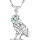 PY BLING Full Iced Out Owl Pendant 18K Gold/White Gold Plated Hip Hop Fashion Simulated Diamond CZ Pendant with Stainless Steel Rope Chain Necklace for Men Women