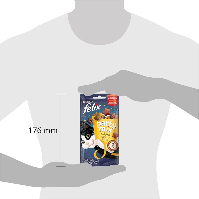 Party Mix Original, Snack, Premio para Gato, Sabor Pollo, Hígado y Pavo, 8 Bolsas de 60 g