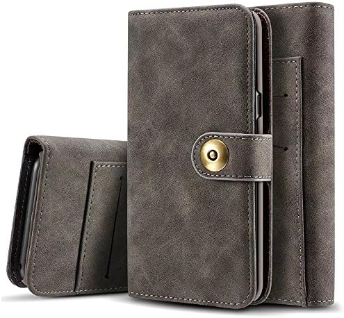 Galaxy S7 Edge Flip Leather Wallets Case Credit Card Holder Cash Slot Storage With Detachable Magnetic Hard Cover For Samsung Phone ( Gray )