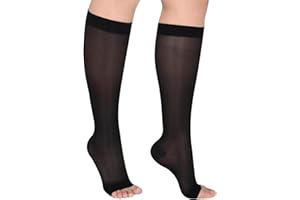 GODORIO Sheer Compression Stockings for Women, 15-20 mmHg Knee High Circulation Support Stockings, Graduated Medical Compression Socks for Travel, Flight
