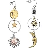 Mabor Sun and Moon Star Dangle Earrings Vintage Statement Earrings Bronze Gothic Asymmetrical Sun Moon Asymmetric Drop Earrings for Women for Cosplay Party Jewelry