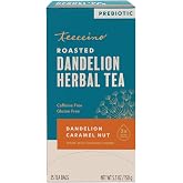 Teeccino Dandelion Caramel Nut Tea, 25 Tea Bags - Caffeine Free, Roasted Herbal Tea with Prebiotics, 3x More Herbs than Regular Tea Bags, Gluten Free, Great Hot or Iced, Herbal Tea