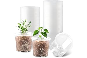 RooTrimmer 100 Pack 4 Inch Clear Plant pots with Drainage Holes, Transparent Nursery Seeding Pots, Flexile Seeds Starter Pots, Seeds Germination (4Inch,100P,Clear)
