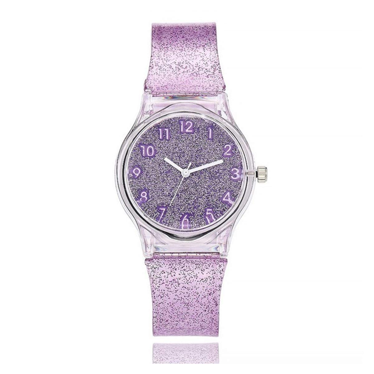 Abrray Silicone Transparent Plastic Women Watch Lovely Cute (Purple)