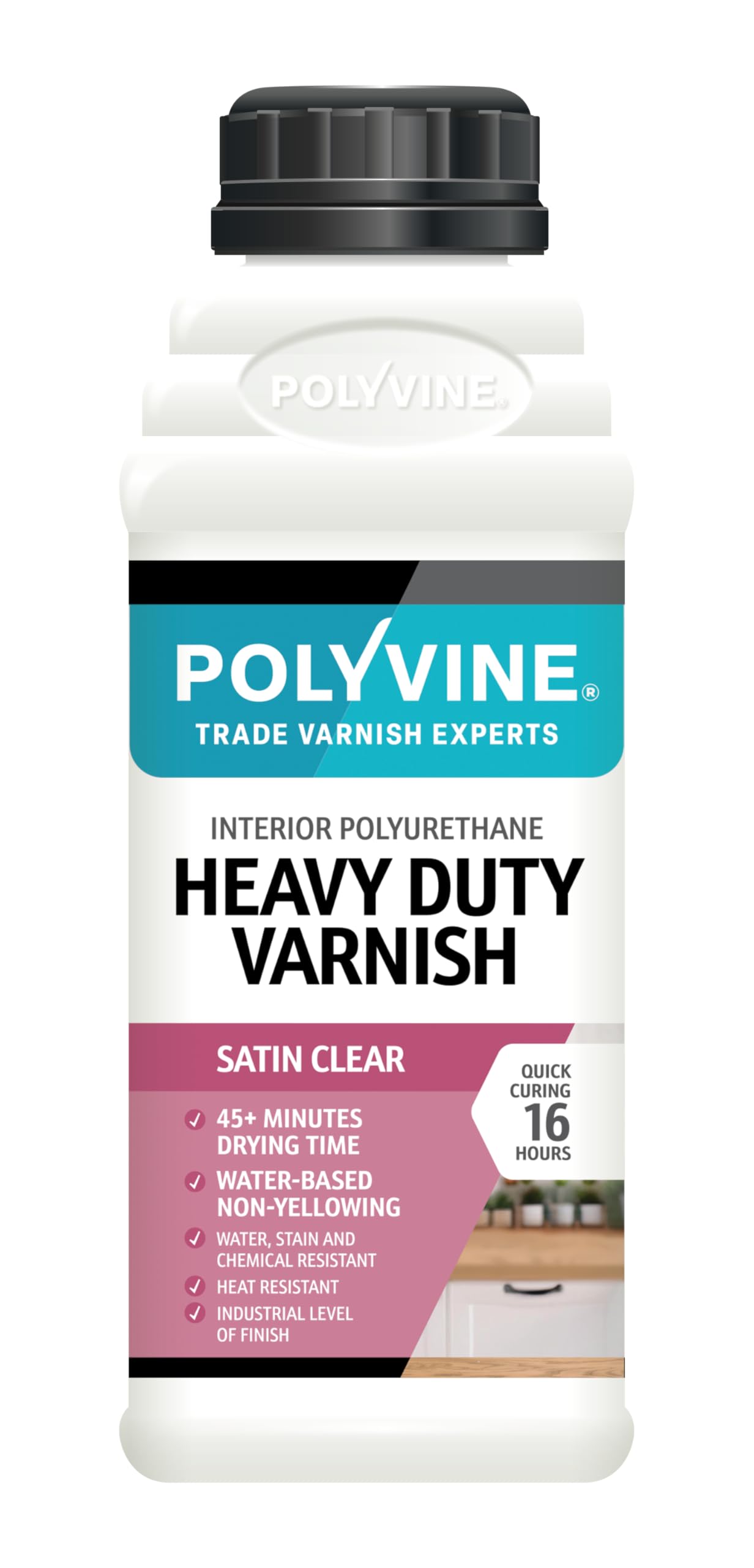 Polyvine Heavy Duty Interior Varnish Satin or Dead Flat Finishes – Quick Dry Varnish – Polyurethane, Water-Based, Water Resistant Coating for Indoor Woodwork, Painted Surfaces & More, Satin 500ml — image 1