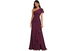 DRIEoue Women's One Shoulder Ruffled Formal Evening Gown Ruched Bodycon Mermaid Prom Dresses for Wedding Party 2026