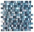 Glossy Blue and Blue Stone Random Brick Cubes Pattern Glass Mosaic Tiles for Bathroom and Kitchen Walls Kitchen Backsplashes