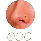 ESLALA 14K Gold Nose Ring Hoop for Women, Thin Nose Piercing jewelry (Gold, 3pcs- 8mm 22 gauge)