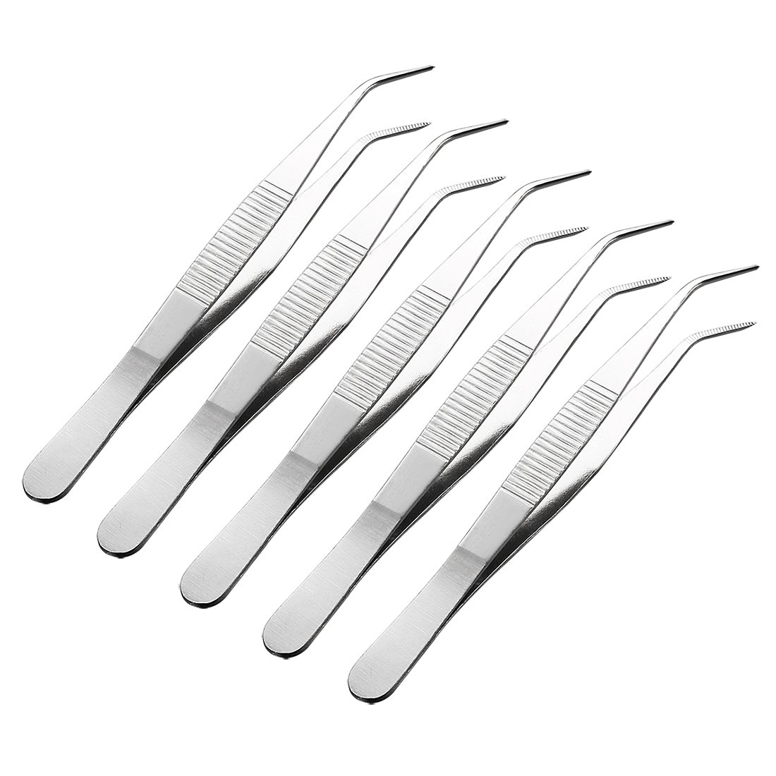 Sourcingmap 5 Pcs 5.5-Inch Stainless Steel Tweezers with Curved Pointed Serrated Tip