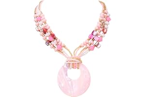 Coiris Shell Pendant Statement Strand Necklace for Women Boho Multi Beads Natural Stone Colorful Necklace Bohemian Handmade Chunky Shell Beaded Collar Jewelry for Women