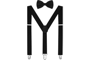 habibee Suspenders and Bow Tie Set for Men, Adjustable Elastic Braces with Y-Back, Diverse Colors, Strong Clips