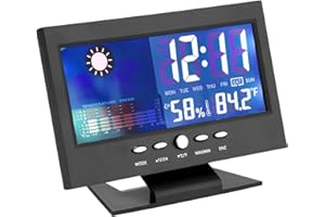 TMISHION Digital Weather Forecast Clock with Large LCD Humidity, Temperature, Time Display, Hanging Holes and Stand, Comfort Alarm Clock Suitable for Table, Bathroom, Shower, Kitchen