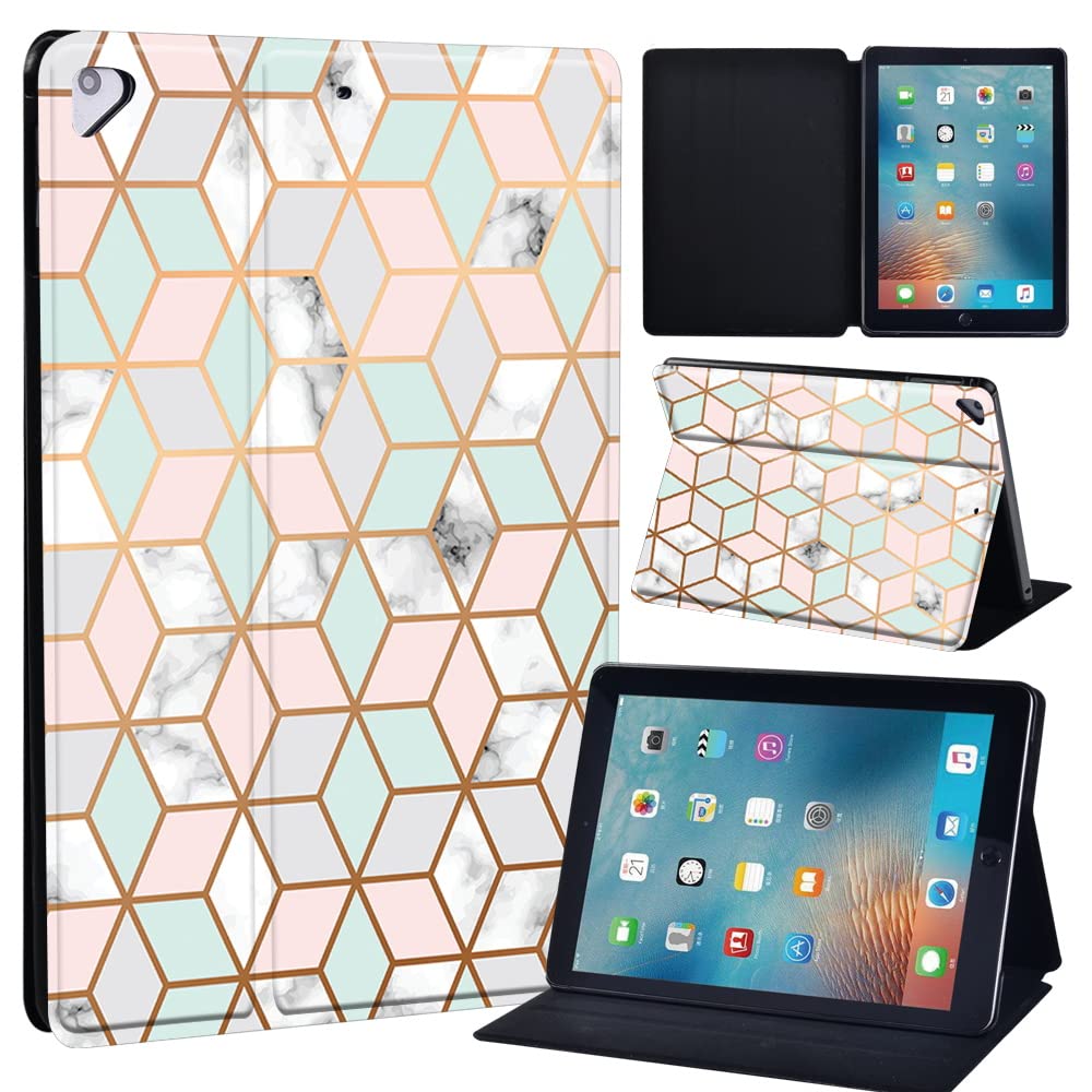 Leather slim lightweight Stand Cover Folio Case for Apple New iPad 9.7 2018 2017(6th Gen, 5th Gen)/iPad Air 2/iPad Air/iPad Pro 9.7 Tablet with Auto Wake/Sleep (geometric marble)