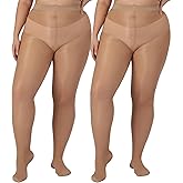 DancMolly Plus Size Tights for Women, 20D Sheer to Waist T Crotch Control Top Pantyhose, Under Dress 2 Pairs