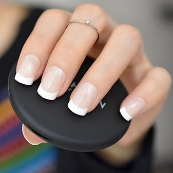 EchiQ - uñas postizas acrílicas de color blanco natural con punta de ...