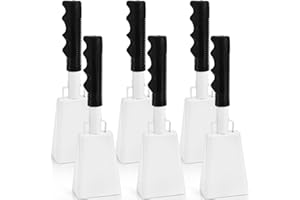 Peohud 6 Pack Cowbell with Handle, 10 Inch White Cow Bell for Sporting Events, Loud Cheering Bell Percussion Noise Makers for