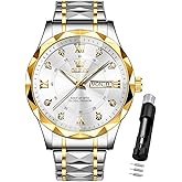 OLEVS Watches for Men Luxury Diamond Casual Large Dial Watches Stainless Steel Waterproof Business Dress Analog Luminous Date Mens Watches