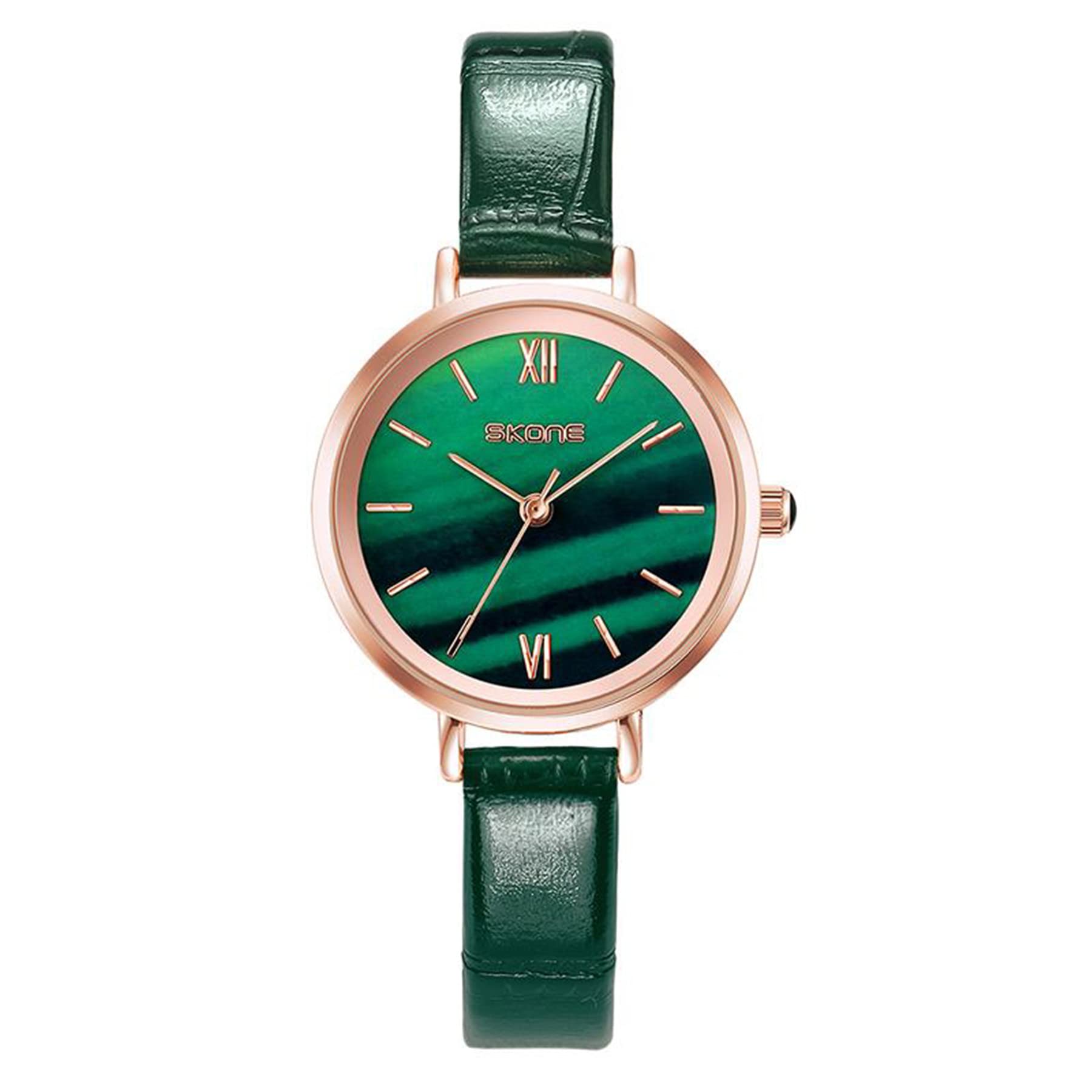 JewelryWe Wrist Watches for Women Round/Square Green Dial Analog Quartz Watch Simple Stylish Casual Leather Wristwatch