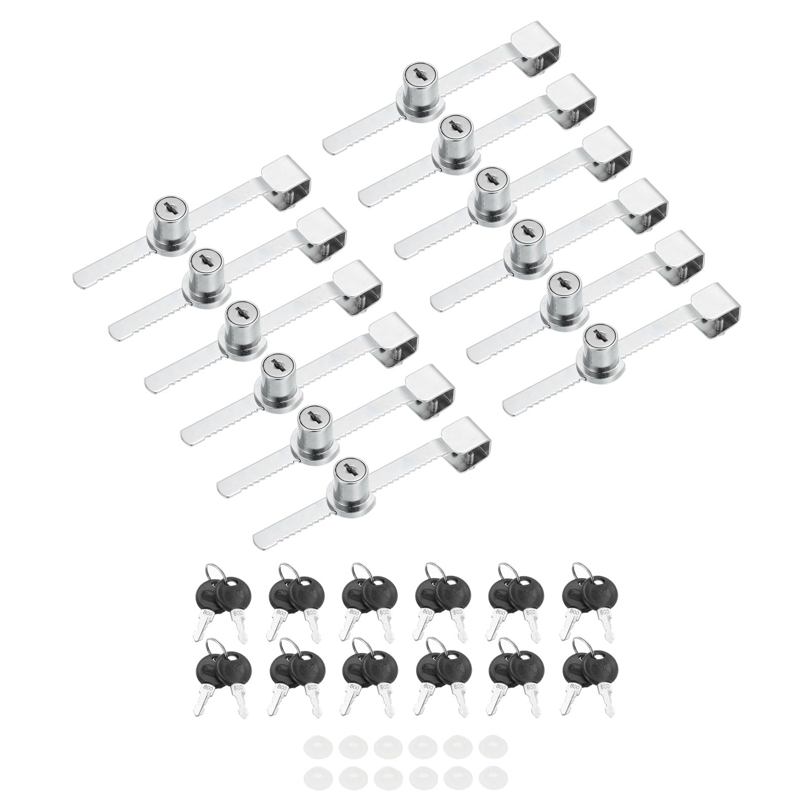 PATIKIL 12 Pack Sliding Glass Door Ratchet Lock with 24 Keys 5.5x0.4inch, Silver