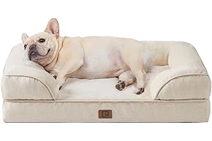 EHEYCIGA Orthopedic Dog Bed for Medium Dogs, Waterproof Memory Foam Medium Dog Beds with Sides, Non-Slip Bottom and Egg-Crate Foam Medium Dog Couch Bed with Washable Removable Cover, Beige