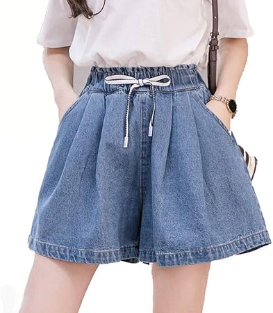 Ihciaix Summer Ladies Shorts Women Denim Shorts Classic Vintage Elastic High Waist Blue Fashion Female Plus Size Loose Casual Wide Leg Tether Jeans Blue L Amazon Co Uk Sports Outdoors