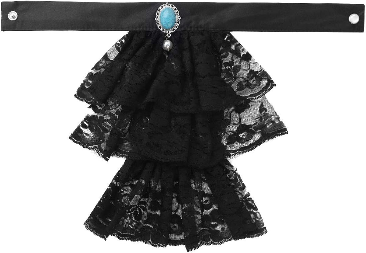 CHICTRY Lace Jabot Victorian Renaissance Ruffled Neck Collar Colonial Pirate Costume Accessory Cosplay Fancy Dress Black One Size - Image 5