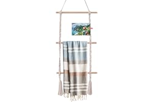 YYBD 3 Tier Wall Hanging Blanket Ladder Decorative Floating Shelves Macrame Ladder with 3 Wooden Rungs Photo Display Holder T