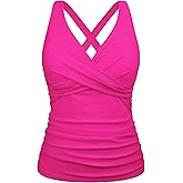 Firpearl Women Underwire Tankini Top Only Twist V Neck Swimsuits for Big Busted Ruched Tummy Control Bathing Suits Top