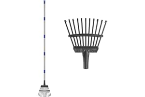 DONSAIL Garden Rake for Leaves, 8 inch Width Small Metal Leaf Rake for Gardening, Heavy Duty Yard Shrub Kids Rake for Flower Beds Mulch Long Handle, 6.2ft