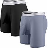 Ouruikia Men's Underwear Silky Smooth Boxer Briefs Long Leg Quick Dry Boxer Briefs with Separate Pouch