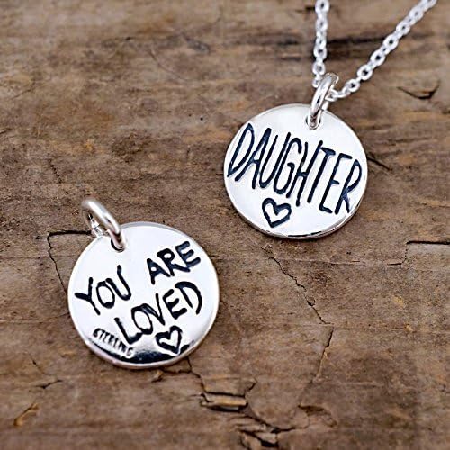 Daughter Necklace - You Are Loved - Reversible Sterling Silver Charm on 18" Chain