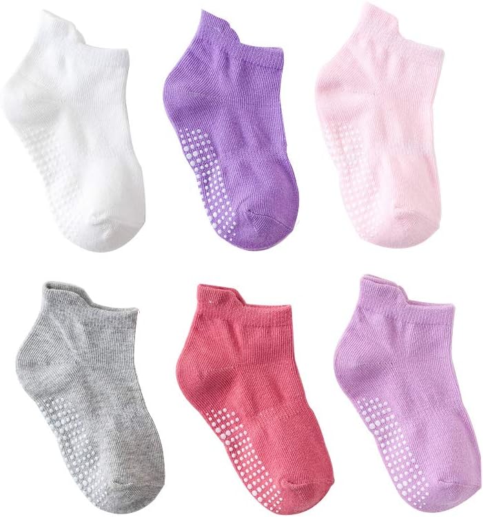 NovForth Baby Non Slip Socks, Cotton Toddlers Socks Anti Skid, Grip Ankle Infants and Girls 6Pairs