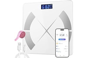 CUSHENAK APP Body Fat Scale Intelligent Weight Scale Body Scale Rechargeable Intelligent Weight Scale, Digital Bathroom Scale with Smartphone Application Body Composition Monitoring Health Analyzer (White)