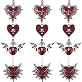 SUNNYCLUE 1 Box 24Pcs 4 Styles Gothic Heart Charms Sacred Heart Charms Bulk Metal Enamel Dark Red Love Wings Cross Skeleton Dangle Pendants for Jewelry Making DIY Necklace Earrings