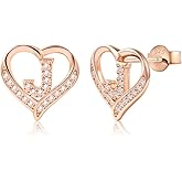 LAXPICOL 26 Initial Earrings for Women Letter A-Z 925 Sterling Silver Stud Earrings Cubic Zirconian Heart Stud Earrings Birthday Valentines Day Gifts for Women 0.5" Silver Tone