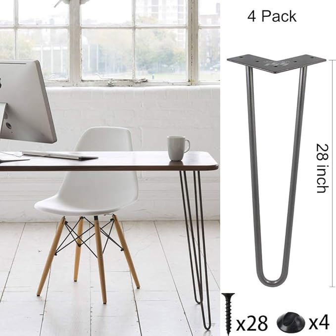 WINSOON Industrial Iron Hairpin Table Legs 28 Inch Set of 4 Pack Metal