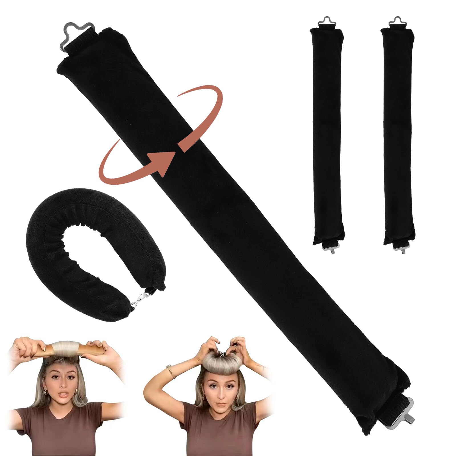 3-Pack Heatless Curling Wand, Soft Curling Wand with Hook, Sleep Heatless Curling Tools Heatless Soft Sleeping Lazy Curling Wand Set Suitable for All Hair Types, DIY (Black)