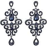 Denifery Crystal Statement Earrings Bohemian Rhinestone Earrings Drop Chandelier Earrings for Wedding Prom Fashion Jewelry (Deep Blue)