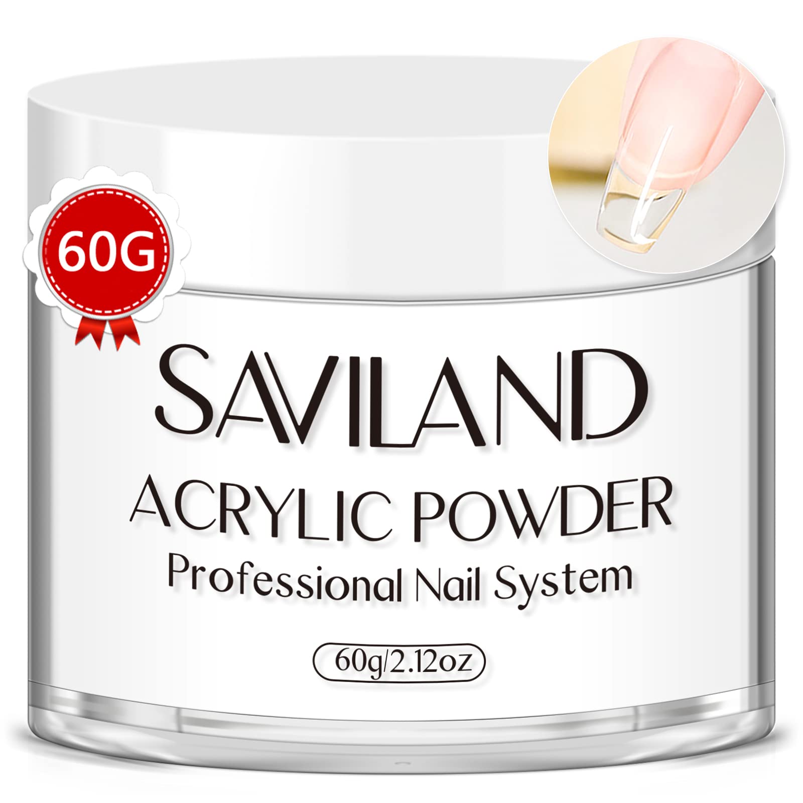 Saviland Clear Acrylic Powder 60g Large Capacity Polymer for Nail Application Extension, French Manicure, Carving