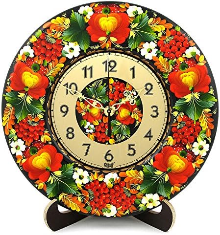 Ukrainian Folk Art Floral Petrykivka Style Hand Painted Wooden Clock, Wall Mounting or Table Top - Fireplace Decor from the Heart of Ukraine - Great Gift for Mom from Ukrainian Gift Shop