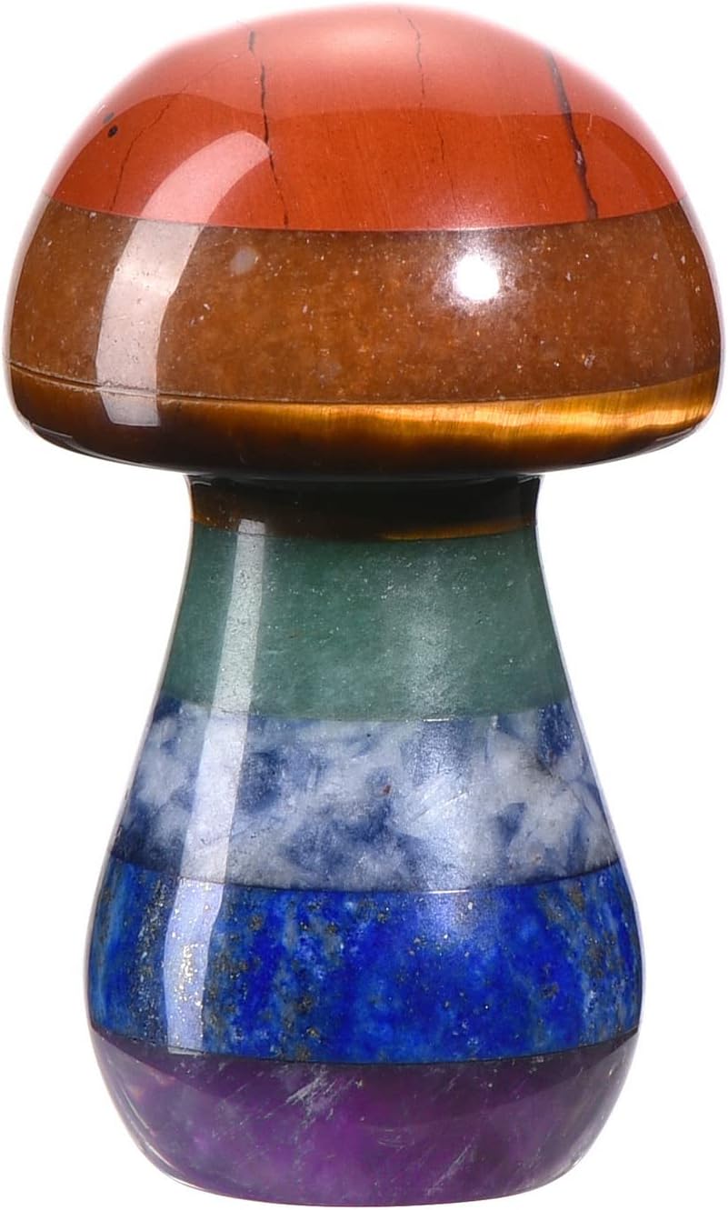 Hardscaping Materials - Jovivi 7 Chakra Healing Crystal Mushroom Natural Carved Polished Gemstones Mushroom,Worry Stones for Anxiety,Massage Tools,Chakra Balancing,Home Decor