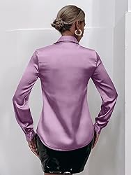 MakeMeChic Women's Satin Silk Long Sleeve Blouse