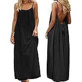 Women Backless Cami Dress, Summer Casual Sleeveless House Lounge Dresses, Spaghetti Strap Flowy Long Beach Sundress