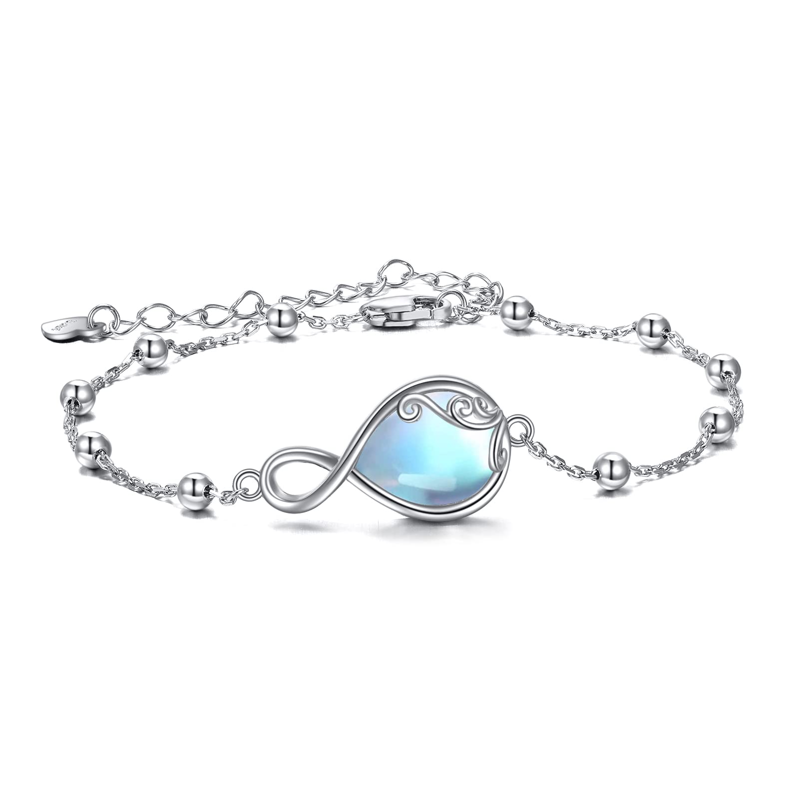 POPLYKE Moonstone Bracelet Sterling Silver Moonstone Infinity Bracelet Adjustable Jewellery Gifts for Women