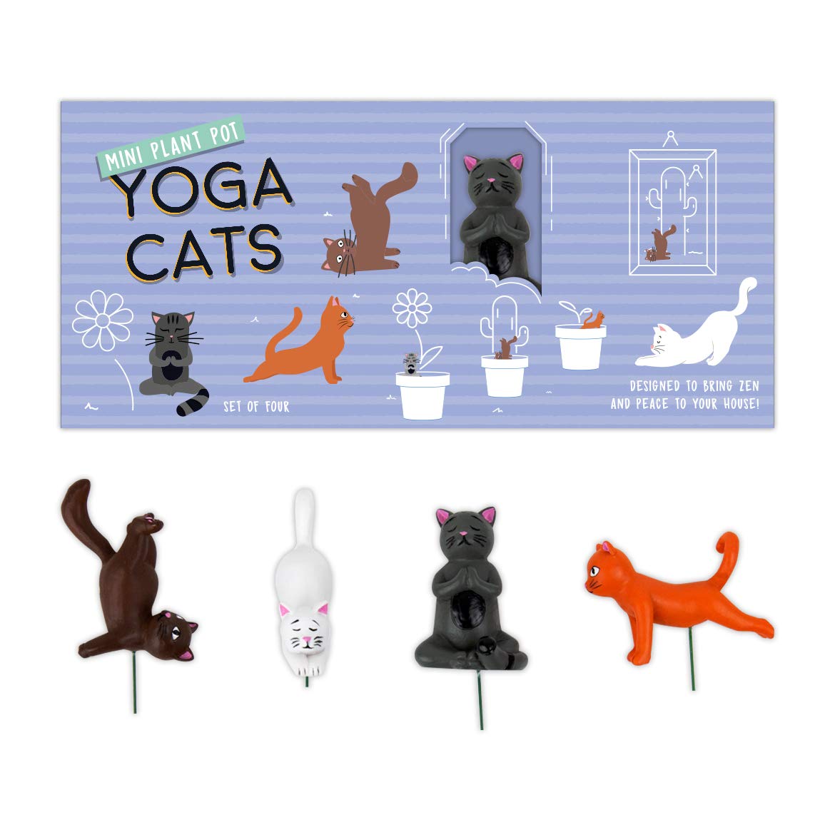 Gift Republic Mini Plant Pot Yoga Cats, Multicolor, 1