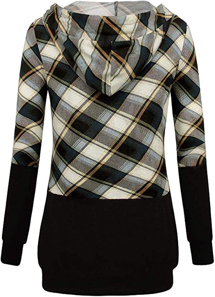 ZEFOTIM Women Hoodies, Women Long Sleeve Plaid Pullover Color Block Hooded Kangaroo Pockets Shirt Top: Clothing