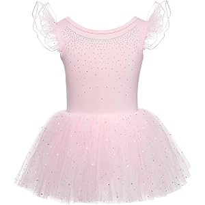 PetalLeap Toddler Girls Sparkly Ballet Leotard Tutu Dress with Snap 2-7Y | Rhinestone bodice, Flutter sleeve, 4-Layer soft tu